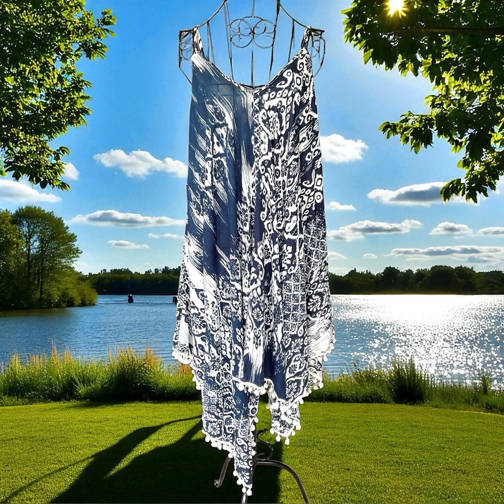 💖 Stylish Pom Pom Handkerchief Dress/Cover-Up 💖